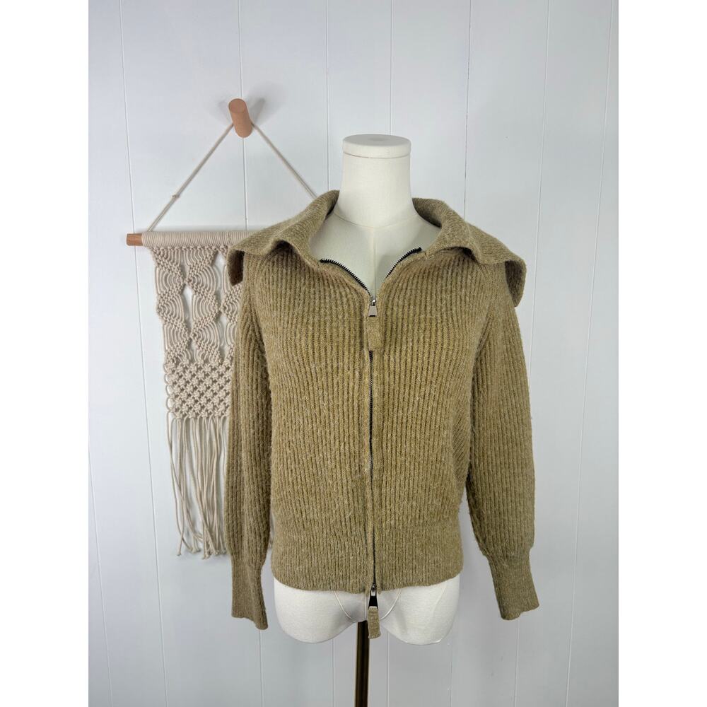 Emerson Lang Ribbed Sweater Medium Tan Camel Zip Up Front Collared